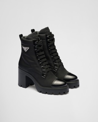 Prada Re-nylon And Leather Booties Black