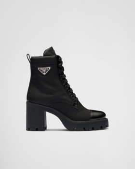 Prada Re-nylon And Leather Booties Black
