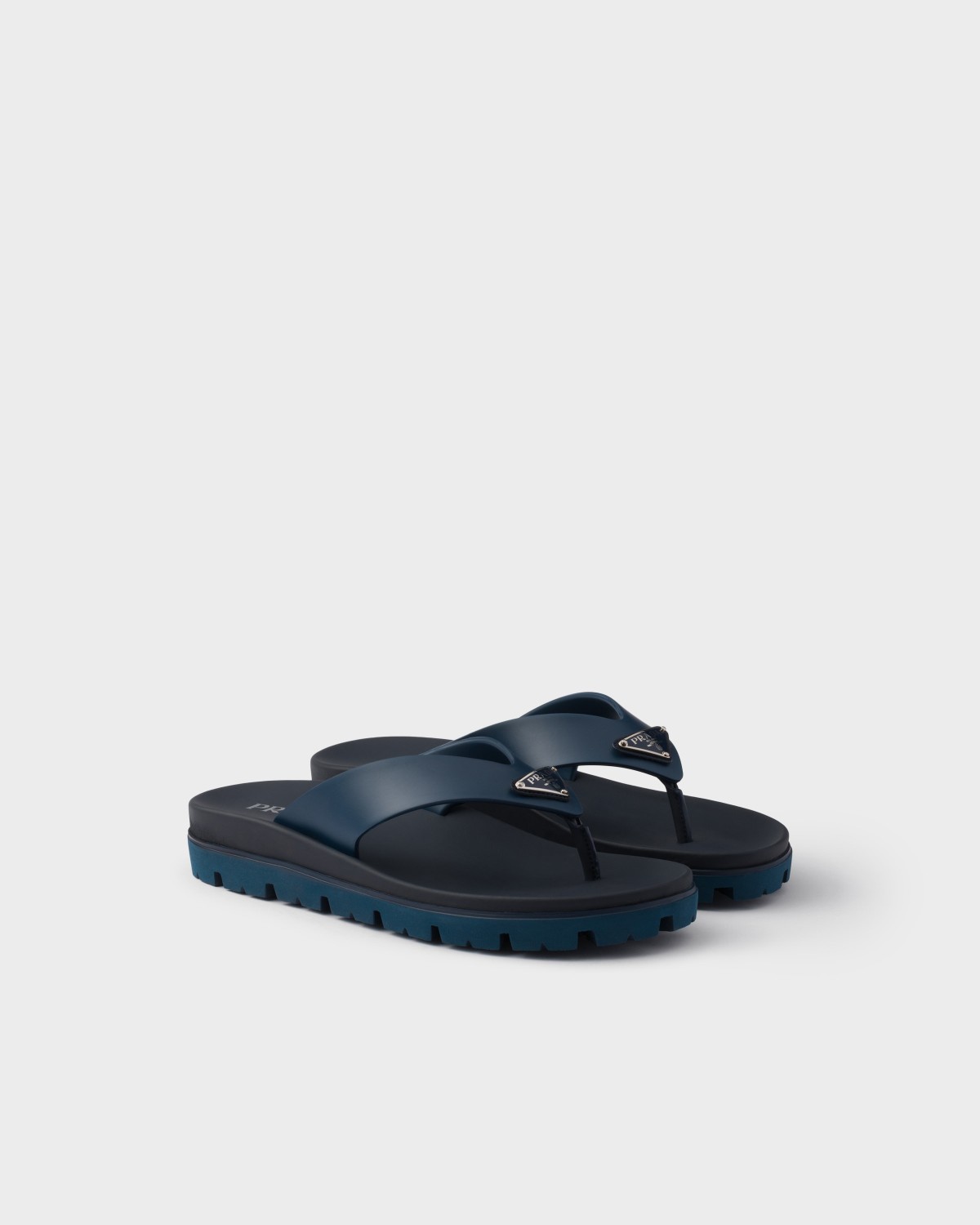 Prada Rubber Thong Sandals Navy