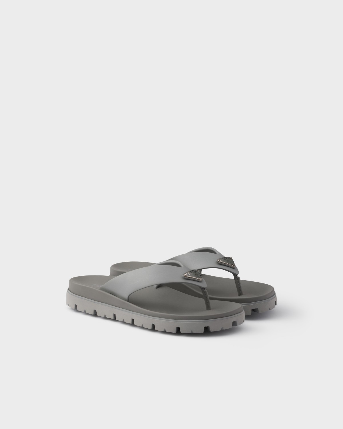 Prada Rubber Thong Sandals Steel Gray