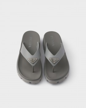 Prada Rubber Thong Sandals Steel Gray
