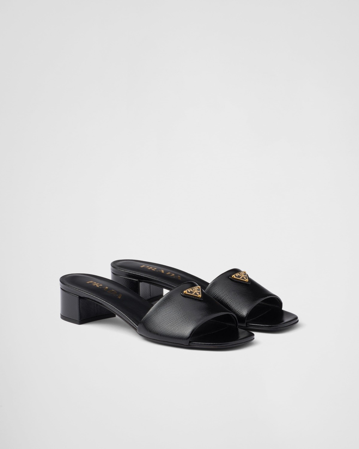 Prada Saffiano Patent Leather Sandals Black