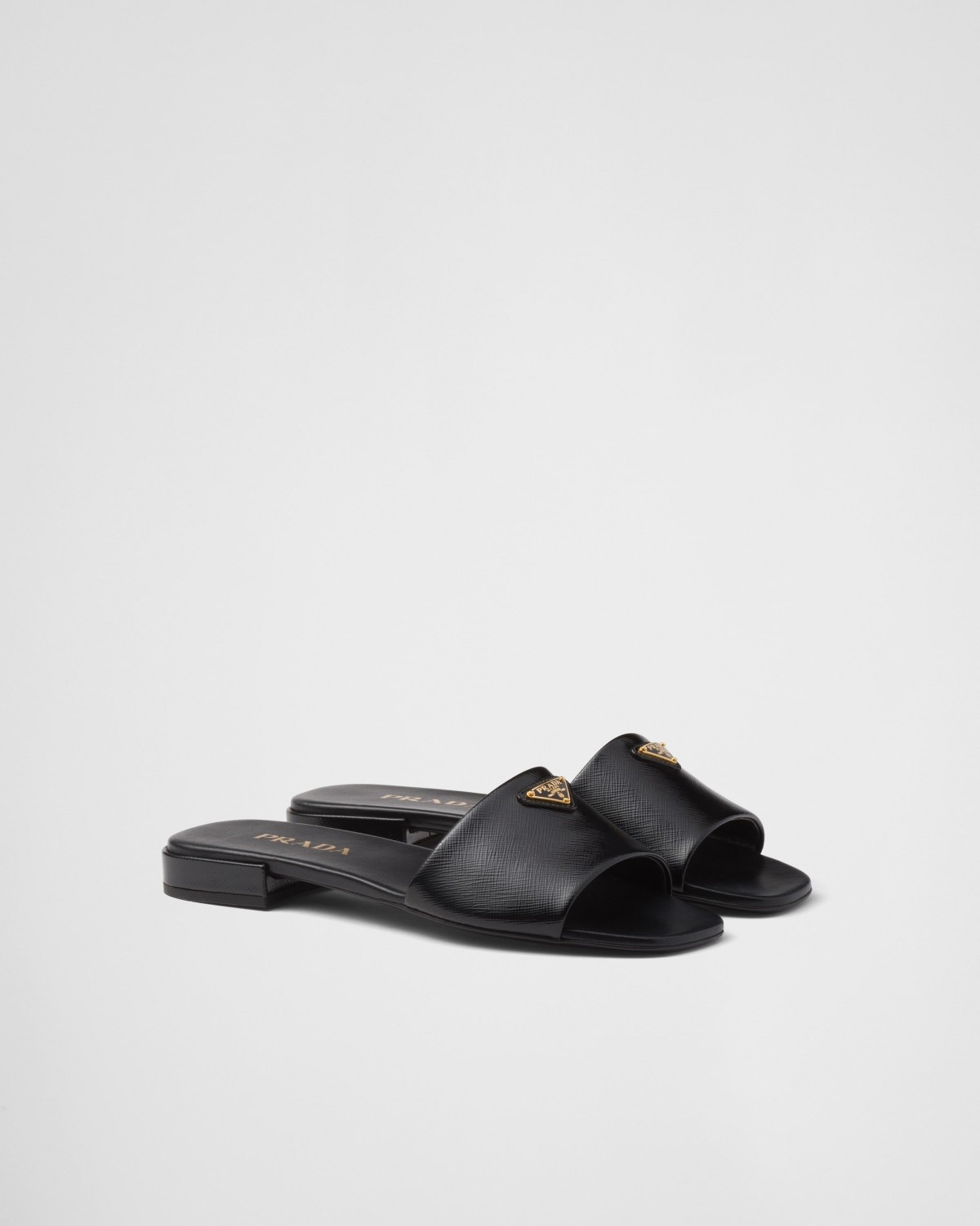 Prada Saffiano Patent Leather Slides Black