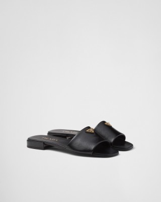 Prada Saffiano Patent Leather Slides Black