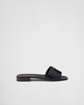Prada Saffiano Patent Leather Slides Black