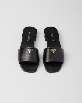 Prada Saffiano Patent Leather Slides Black