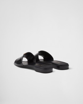 Prada Saffiano Patent Leather Slides Black