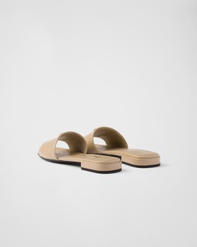 Prada Saffiano Patent Leather Slides Sand Beige