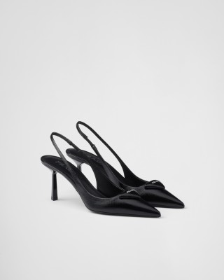Prada Saffiano Patent Leather Slingback Pumps Black