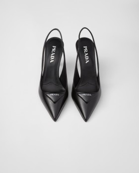 Prada Saffiano Patent Leather Slingback Pumps Black