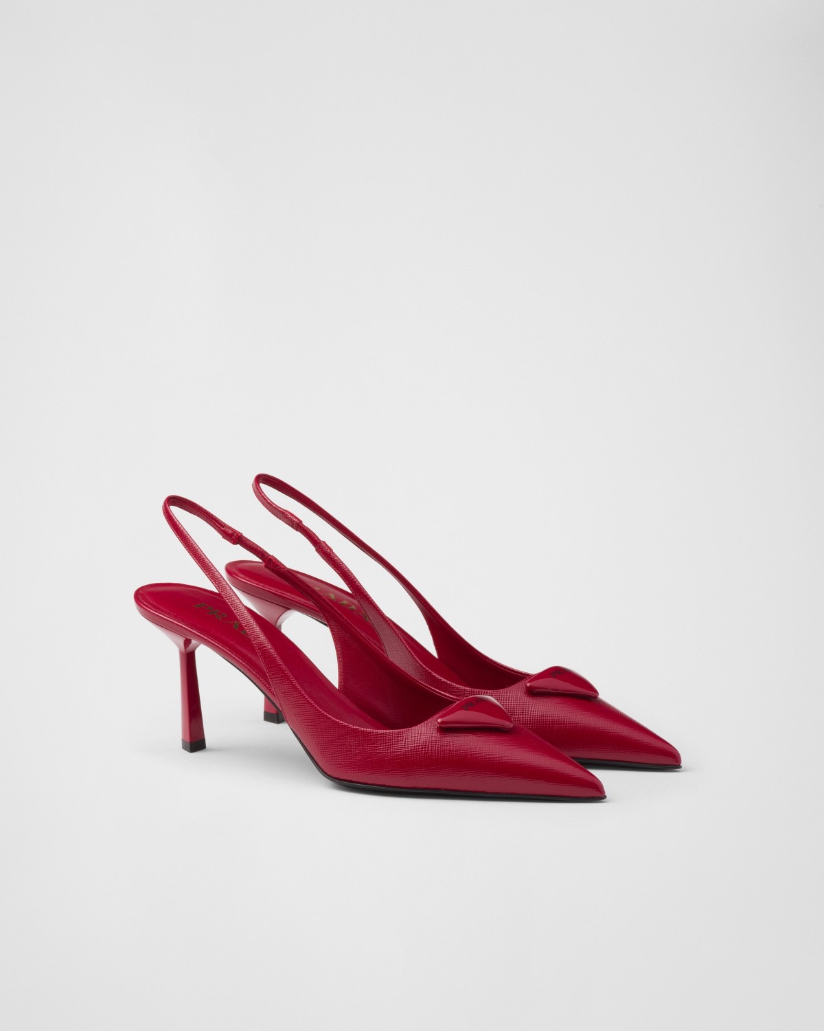 Prada Saffiano Patent Leather Slingback Pumps Cherry Red