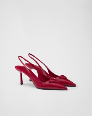 Prada Saffiano Patent Leather Slingback Pumps Cherry Red