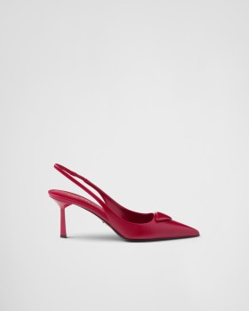 Prada Saffiano Patent Leather Slingback Pumps Cherry Red