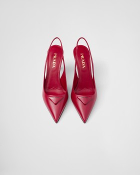 Prada Saffiano Patent Leather Slingback Pumps Cherry Red