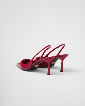 Prada Saffiano Patent Leather Slingback Pumps Cherry Red