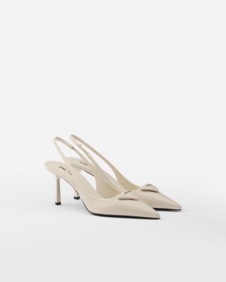 Prada Saffiano Patent Leather Slingback Pumps Ivory