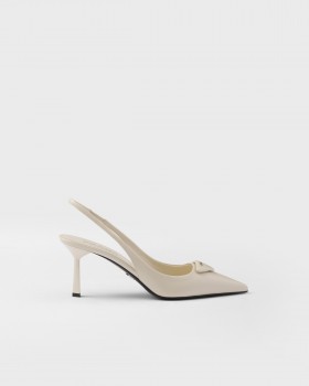 Prada Saffiano Patent Leather Slingback Pumps Ivory