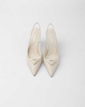 Prada Saffiano Patent Leather Slingback Pumps Ivory