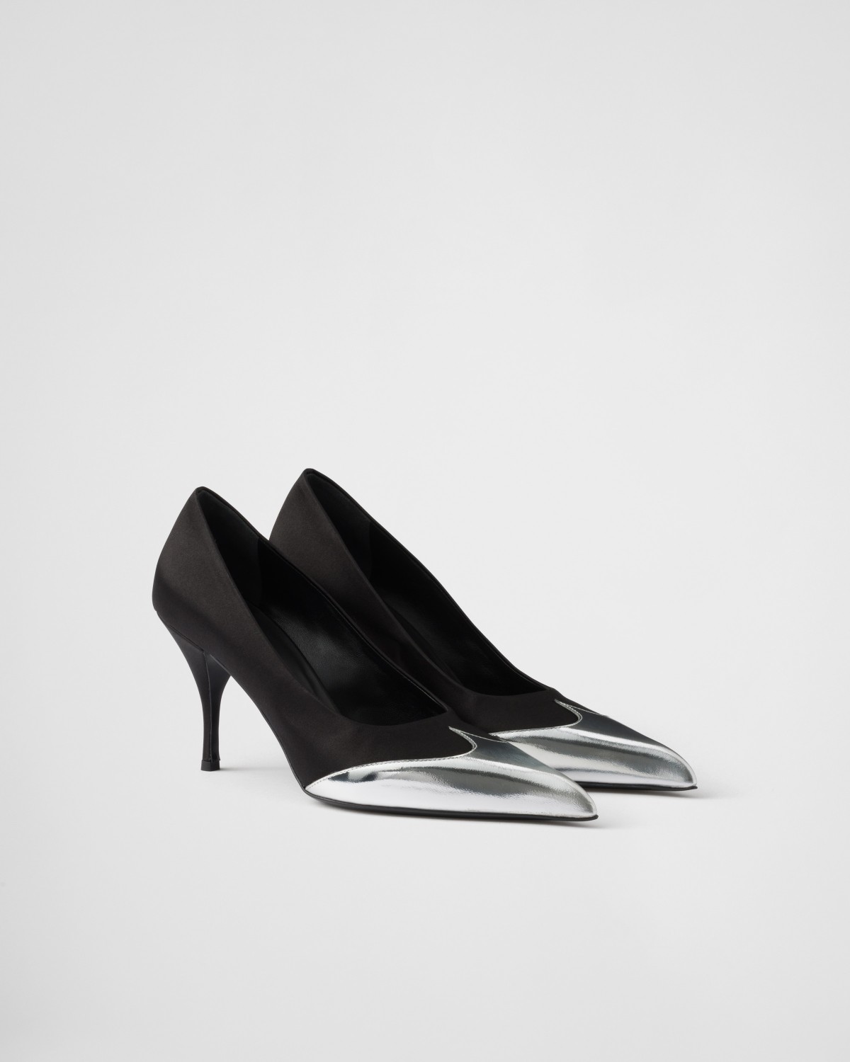 Prada Satin And Metallic Leather Pumps Black
