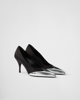 Prada Satin And Metallic Leather Pumps Black