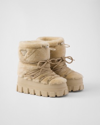 Prada Shearling Apres Ski Booties Ecru