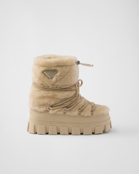 Prada Shearling Apres Ski Booties Ecru