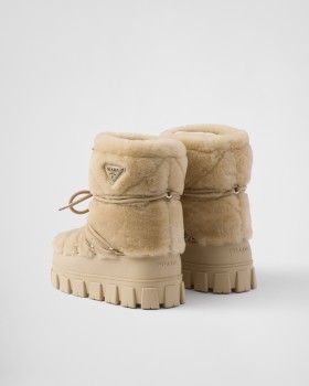 Prada Shearling Apres Ski Booties Ecru