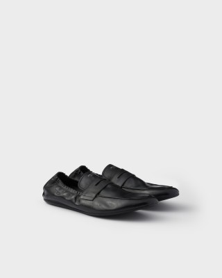 Prada Shuffle Antiqued Leather Loafers Black