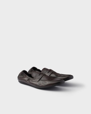 Prada Shuffle Antiqued Leather Loafers Dark Brown