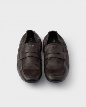 Prada Shuffle Antiqued Leather Loafers Dark Brown