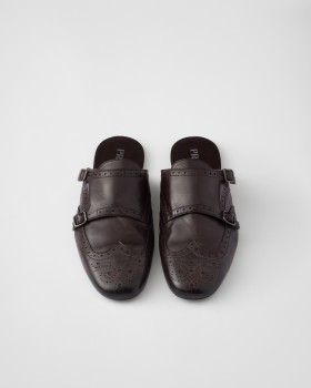 Prada Shuffle Double Monk Strap Leather Mules Ebony