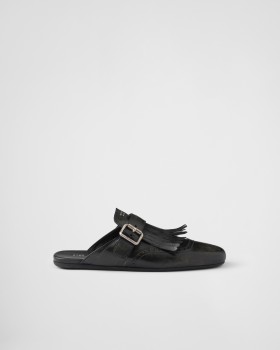 Prada Shuffle Fringed Leather Mules Black