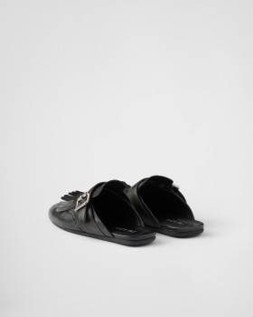 Prada Shuffle Fringed Leather Mules Black