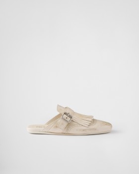 Prada Shuffle Fringed Leather Mules Chalk White