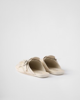 Prada Shuffle Fringed Leather Mules Chalk White