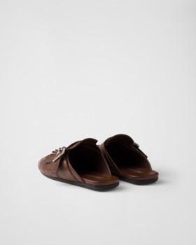 Prada Shuffle Fringed Leather Mules Cognac