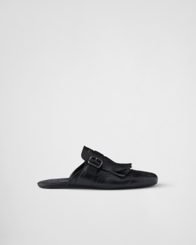 Prada Shuffle Fringed Monk Strap Leather Mules Black