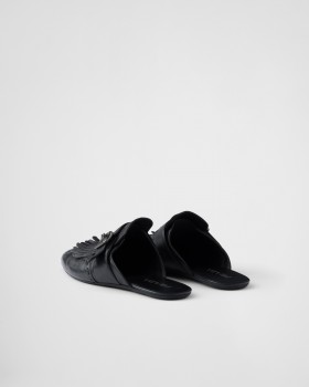 Prada Shuffle Fringed Monk Strap Leather Mules Black