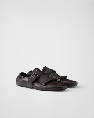 Prada Shuffle Fringed Monk Strap Shoes Dark Brown