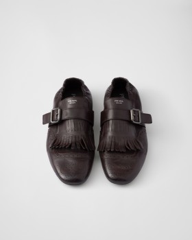 Prada Shuffle Fringed Monk Strap Shoes Dark Brown