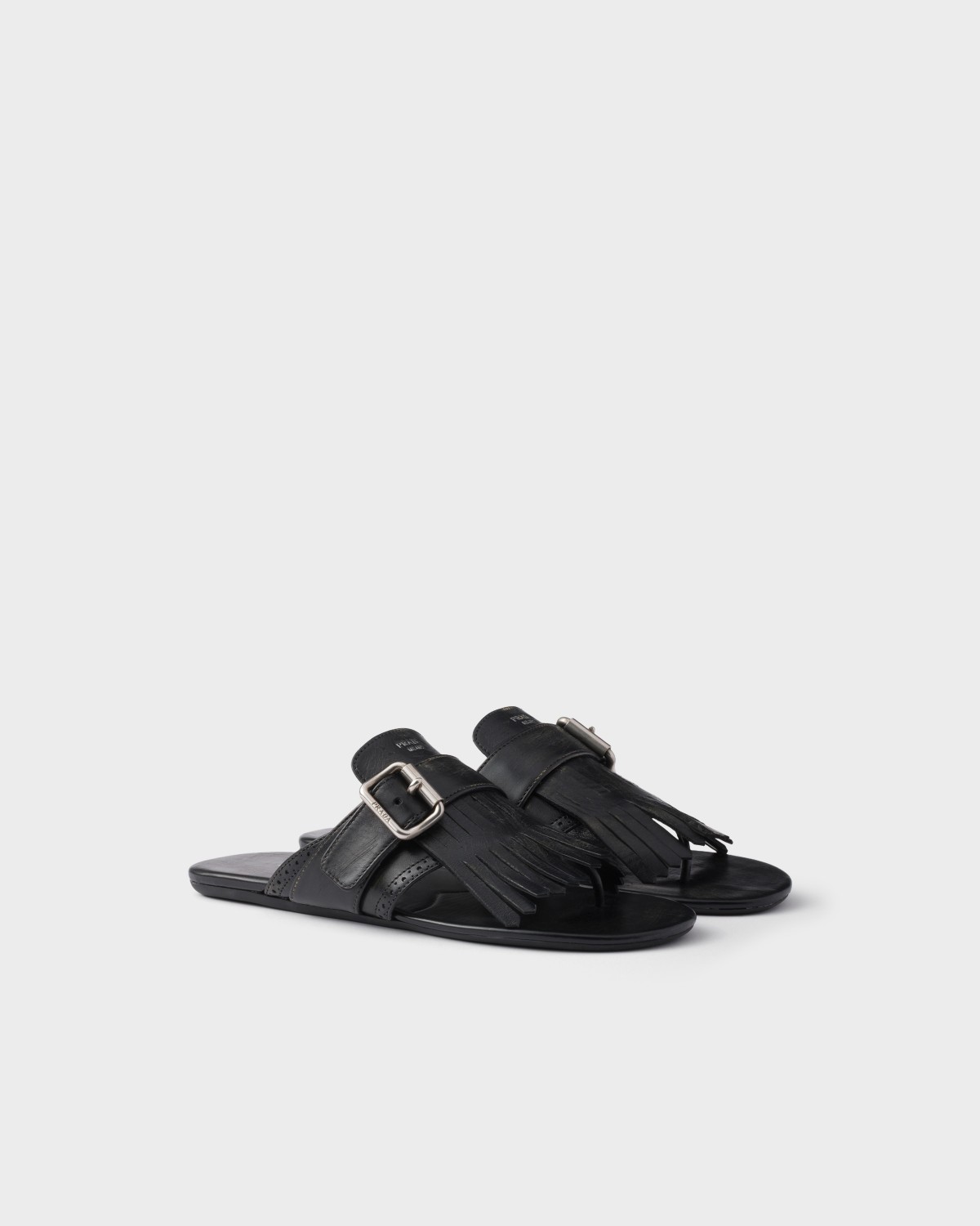Prada Shuffle Leather Thong Sandals Black