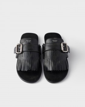 Prada Shuffle Leather Thong Sandals Black