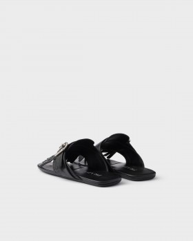 Prada Shuffle Leather Thong Sandals Black