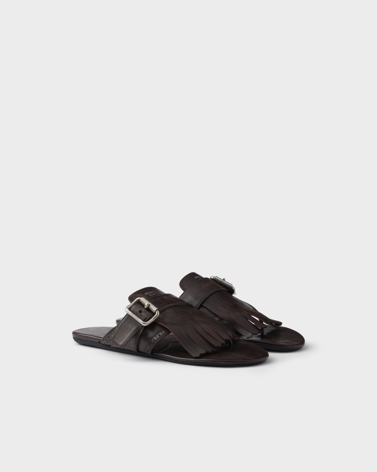 Prada Shuffle Leather Thong Sandals Dark Brown