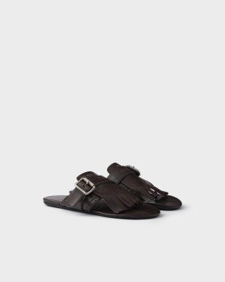 Prada Shuffle Leather Thong Sandals Dark Brown