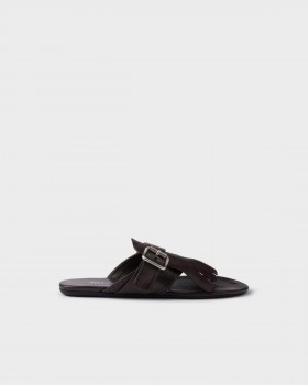 Prada Shuffle Leather Thong Sandals Dark Brown