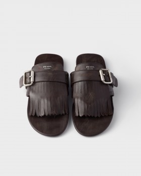 Prada Shuffle Leather Thong Sandals Dark Brown