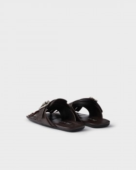 Prada Shuffle Leather Thong Sandals Dark Brown