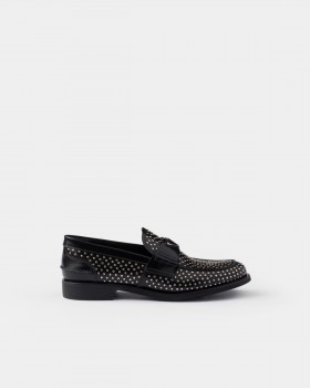 Prada Studded Brushed Leather Loafers Black
