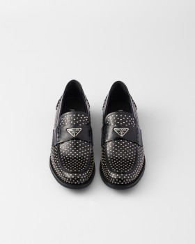 Prada Studded Brushed Leather Loafers Black